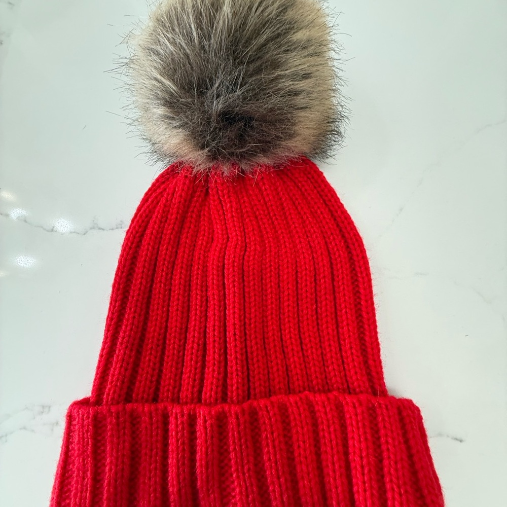 Red Knit Pom-Pom Beanie